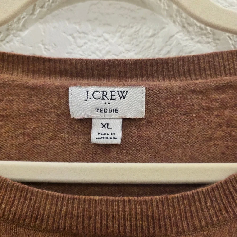 J.Crew Teddie Sweater Womens XL Brown Merino Wool Cotton Blend Crewneck Casual